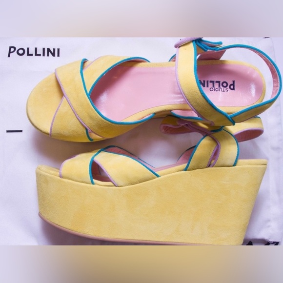 Platform Wedges Suede Soft Yellow. Pollini. Size 10 - Picture 5 of 8